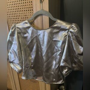 Zara Shiny Silver Puff Sleeve Blouse